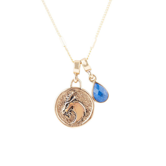 Barse Capricorn - Zodiac Blue Lapis Golden Charm Necklace