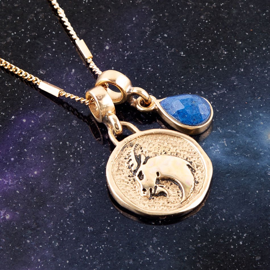 Barse Capricorn - Zodiac Blue Lapis Golden Charm Necklace