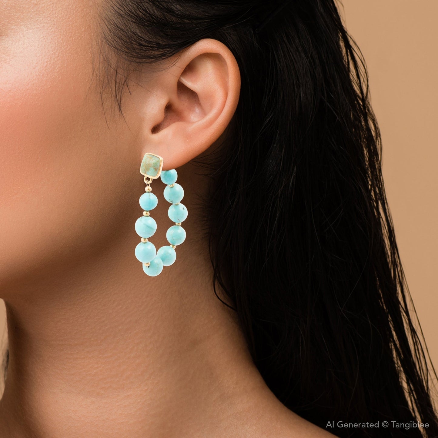 Carly Blue Magnesite Loop Post Golden Earrings