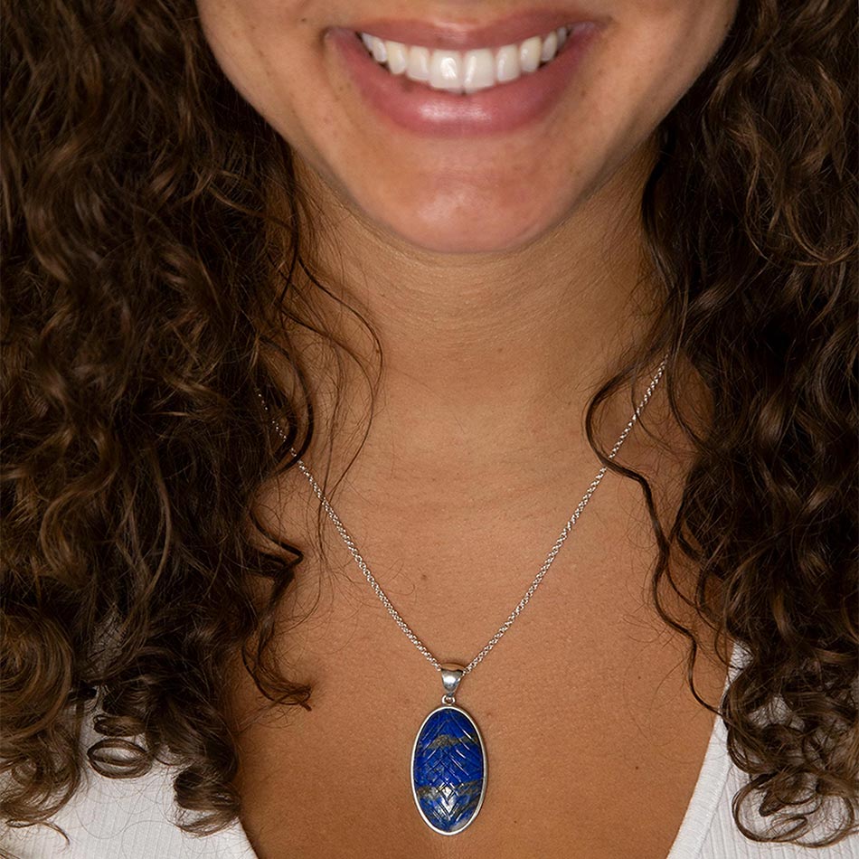 Barse Carved Blue Lapis Sterling Silver Pendant Necklace