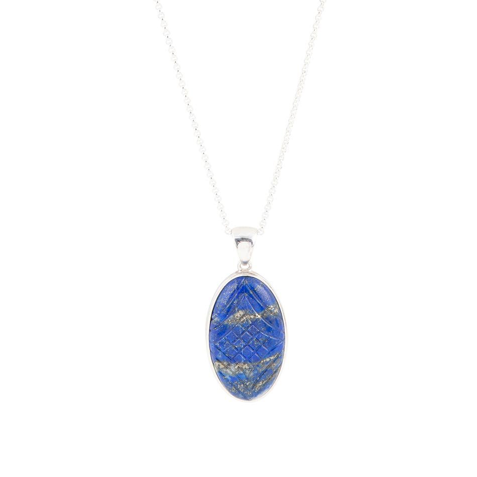 Barse Carved Blue Lapis Sterling Silver Pendant Necklace