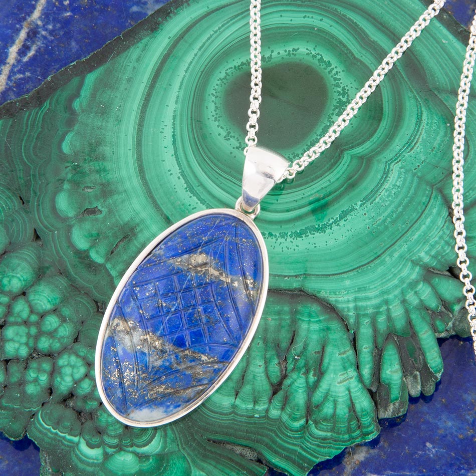 Barse Carved Blue Lapis Sterling Silver Pendant Necklace