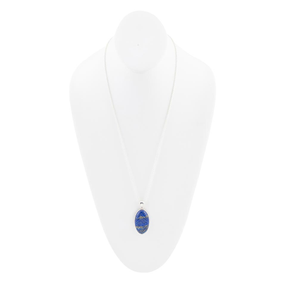 Barse Carved Blue Lapis Sterling Silver Pendant Necklace