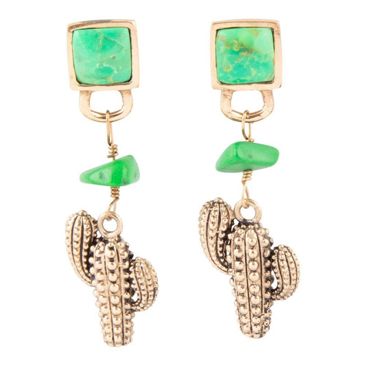 Charmed Cactus Lime Green Turquoise Post Earrings