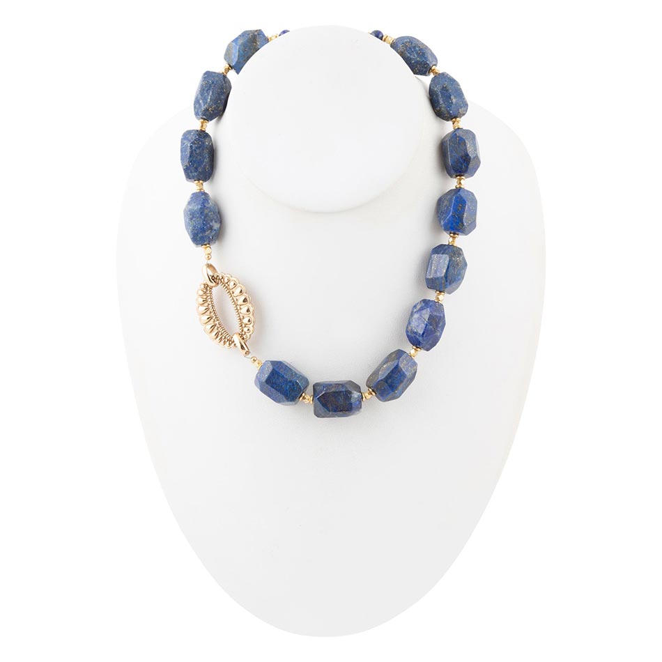 Barse Chunky Blue Lapis Station Golden Necklace