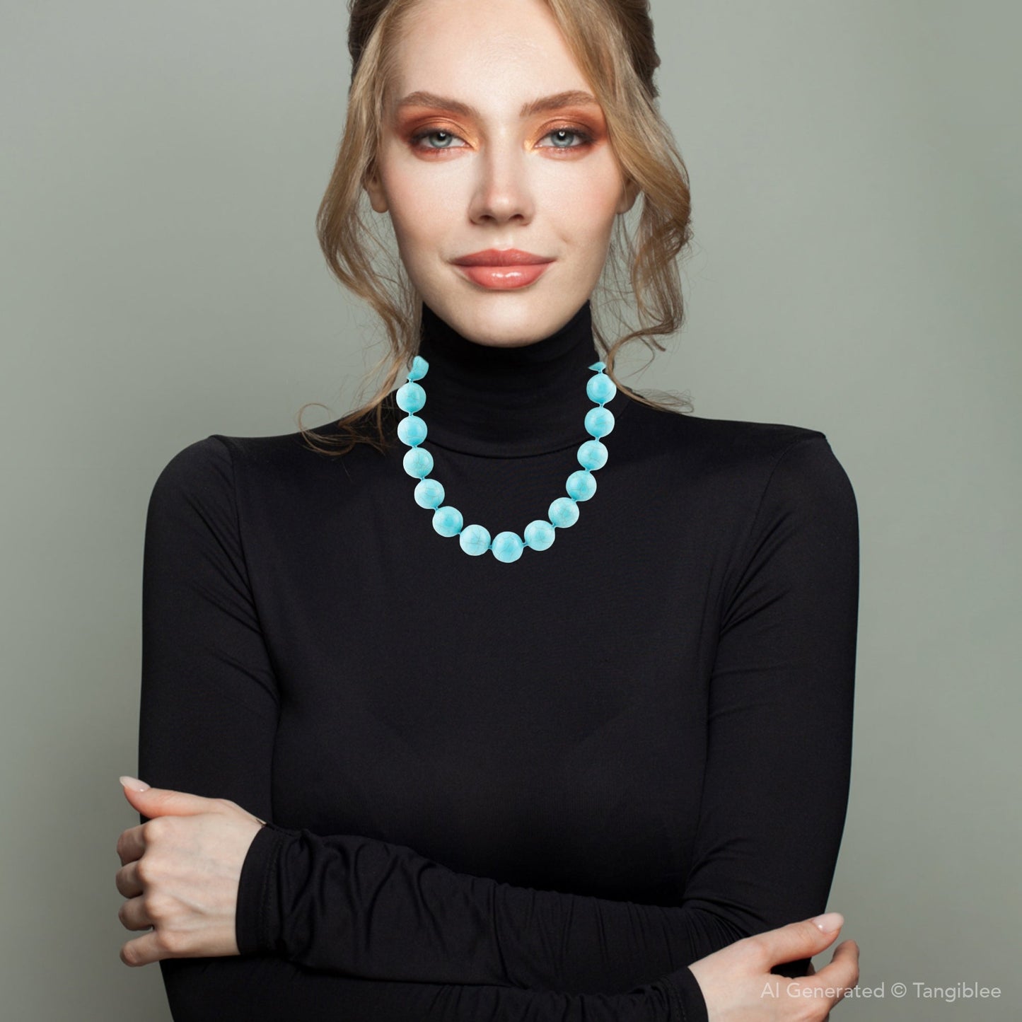 Chunky Blue Turquoise Magnesite Beaded Necklace