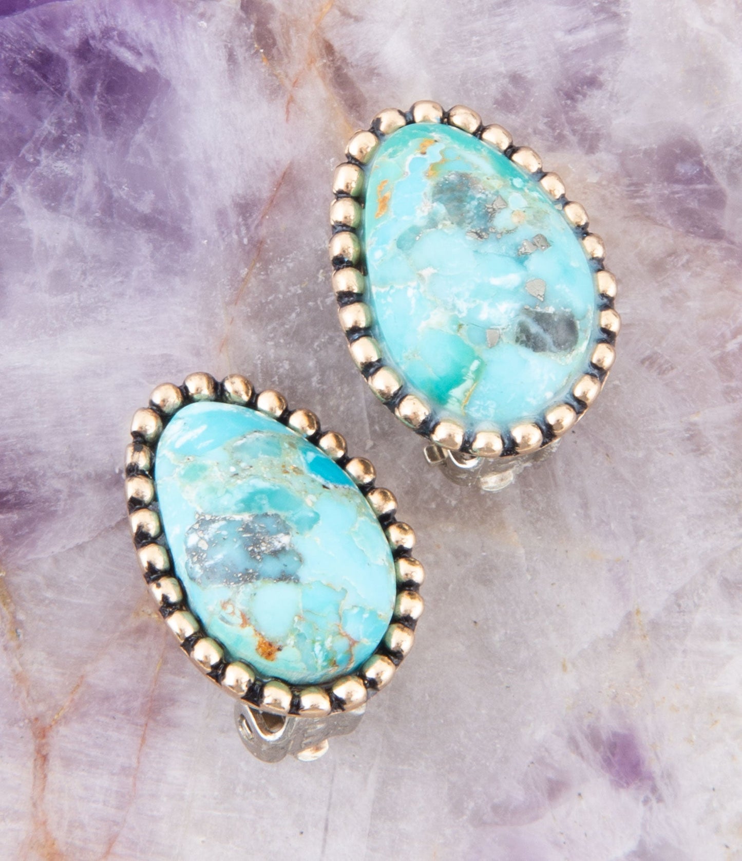Barse Clip On Blue Turquoise Golden Earrings