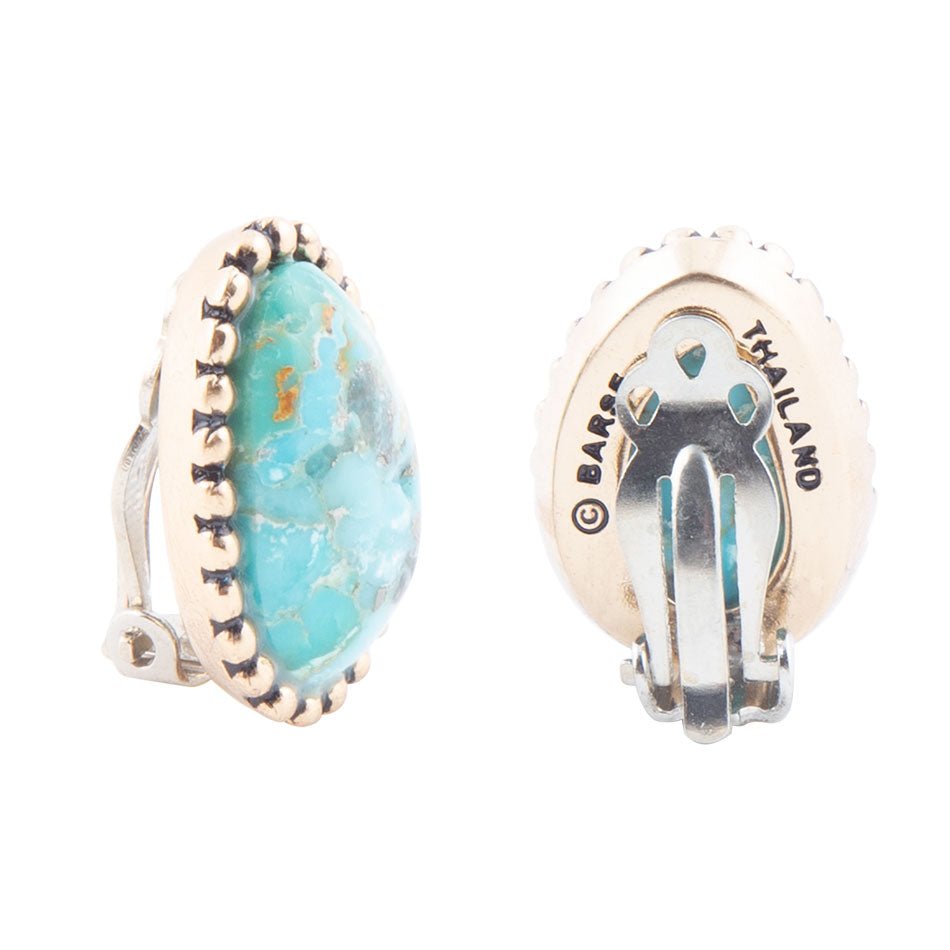 Barse Clip On Blue Turquoise Golden Earrings