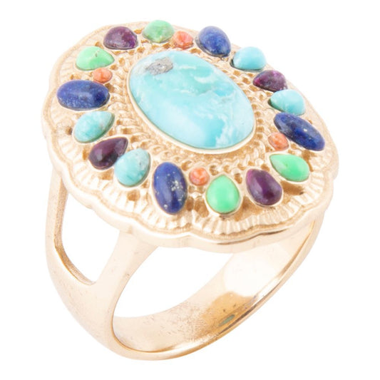 Barse Concho Colorful Golden Statement Ring