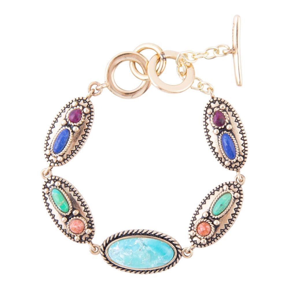 Barse Concho Colourfull Golden Link Bracelet