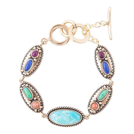 Barse Concho Colourfull Golden Link Bracelet