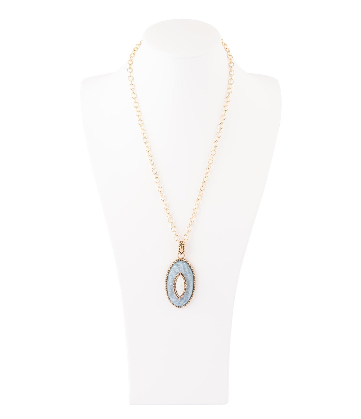 Barse Blue Denim Dreams White Mother of Pearl Golden Pendant Necklace