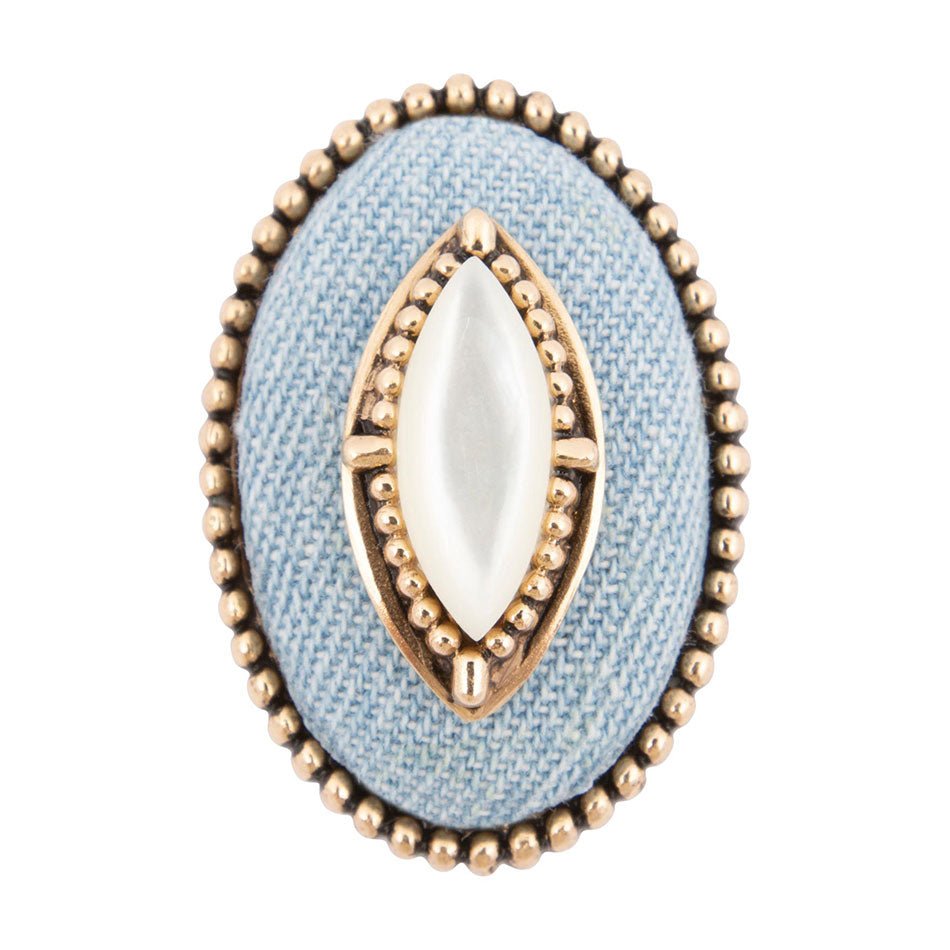 Barse Denim Dreams White Mother of Pearl Golden Statement Ring