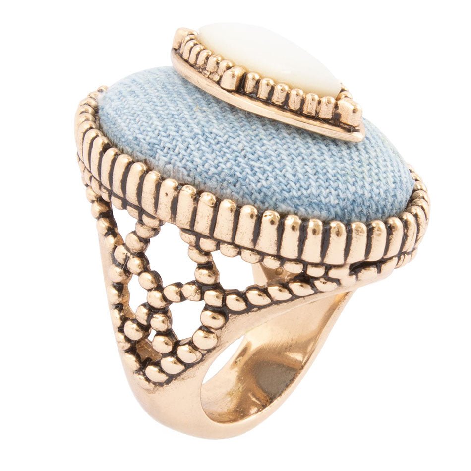 Barse Denim Dreams White Mother of Pearl Golden Statement Ring