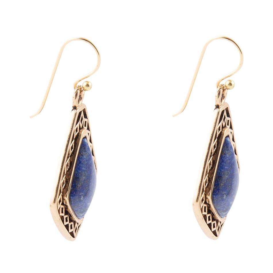 Barse Diamond Blue Lapis Stone Golden Drop Earrings