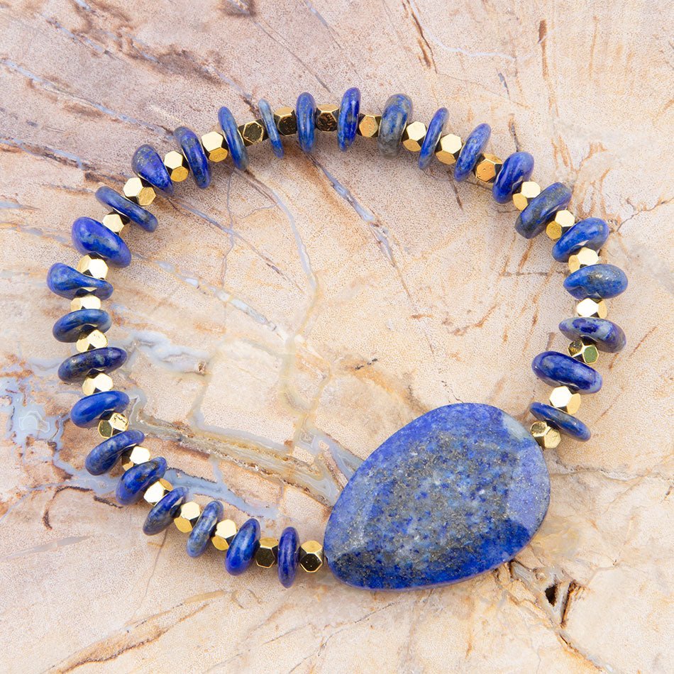 Barse Dreamy  Blue Lapis Chunky Golden Bracelet