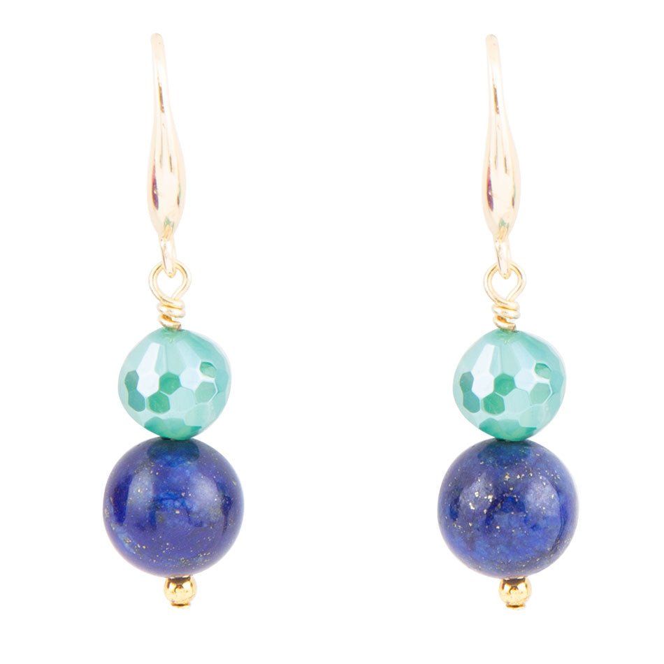 Barse Dreamy Blue Lapis Green Golden Drop Earrings