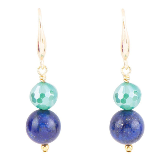 Barse Dreamy Blue Lapis Green Golden Drop Earrings