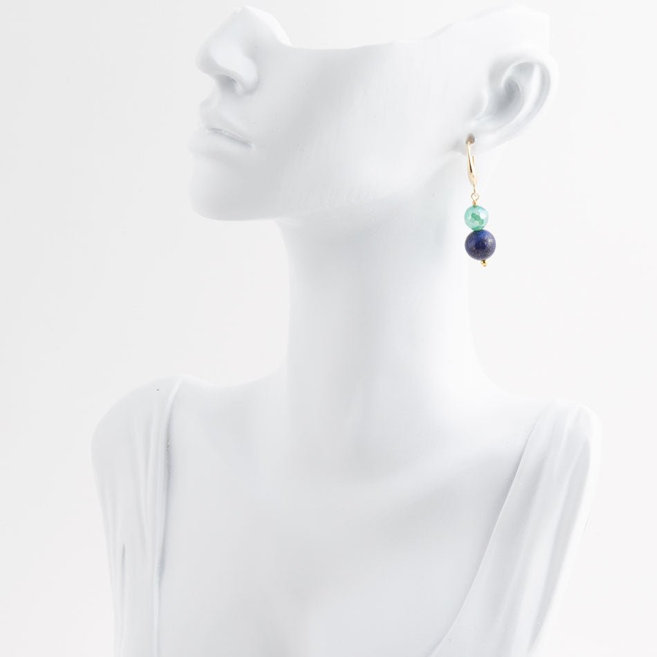 Barse Dreamy Blue Lapis Green Golden Drop Earrings