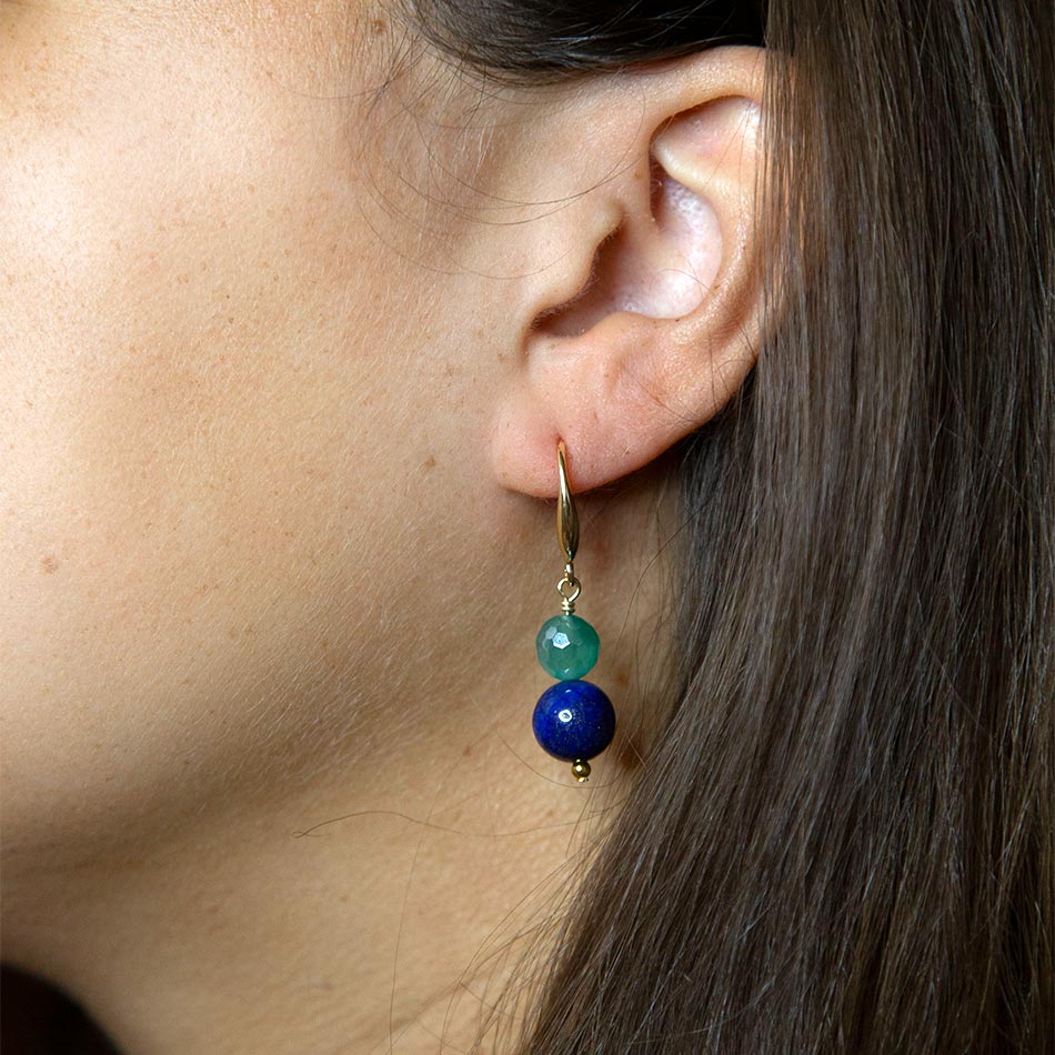 Barse Dreamy Blue Lapis Green Golden Drop Earrings