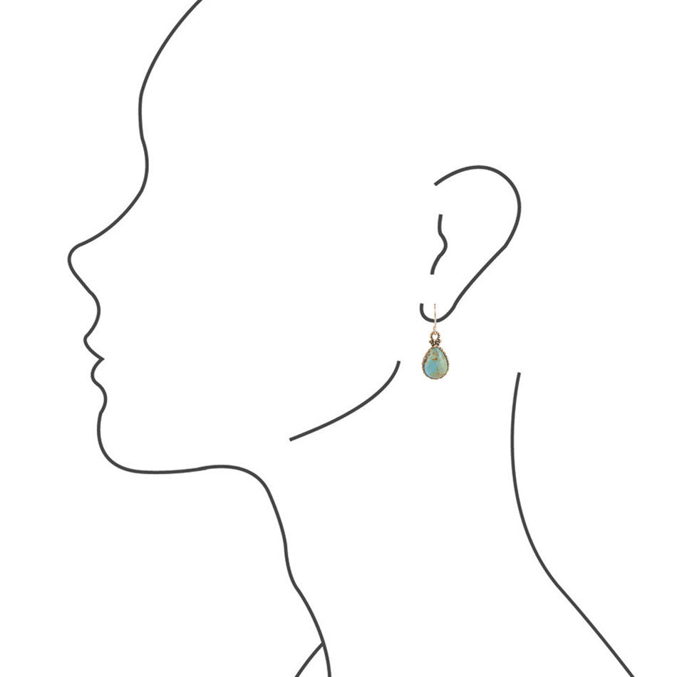 Barse Dreamy Drop Blue Turquoise and Golden Earrings