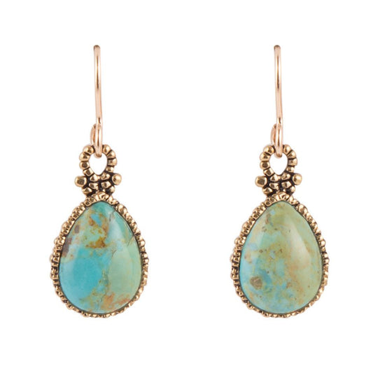 Barse Dreamy Drop Blue Turquoise and Golden Earrings