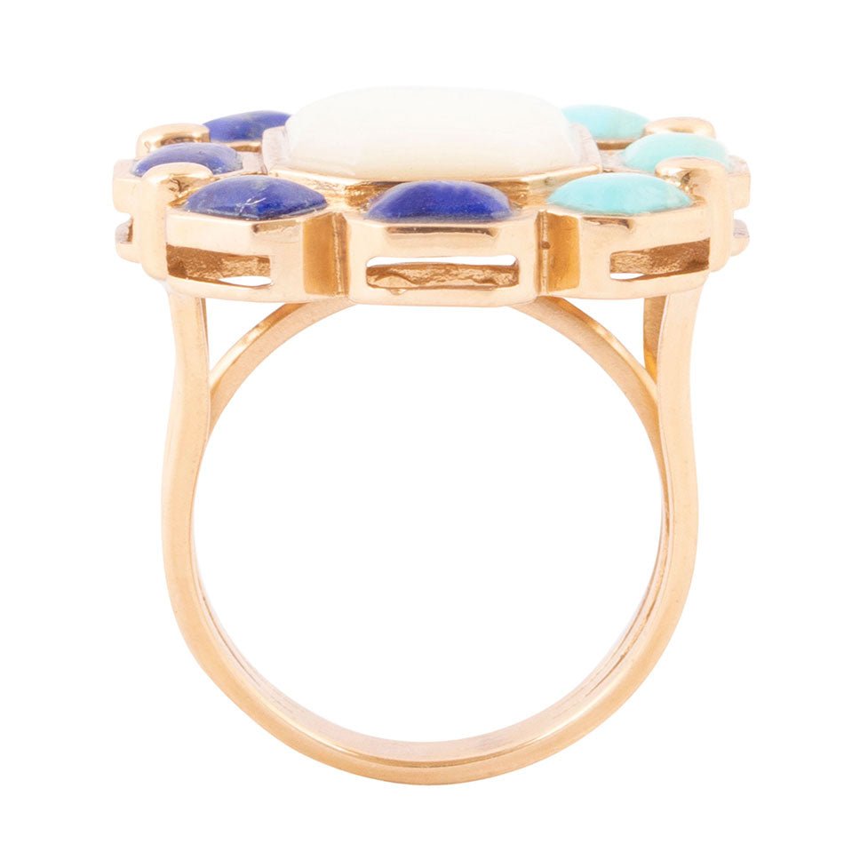 Barse Dual Color Blue Lapis Turquoise and White Mother of Pearl Golden Ring