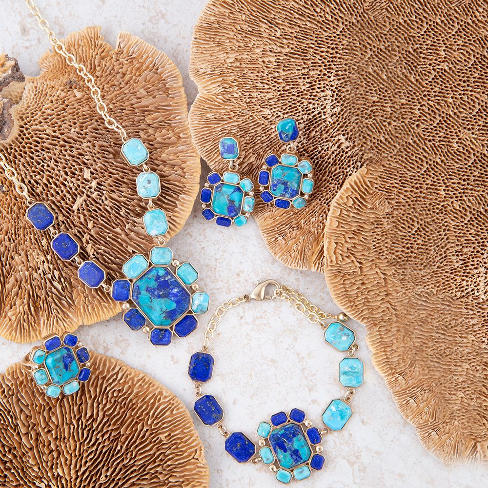 Barse Duality Blue Lapis and Turquoise Golden Pendant Necklace