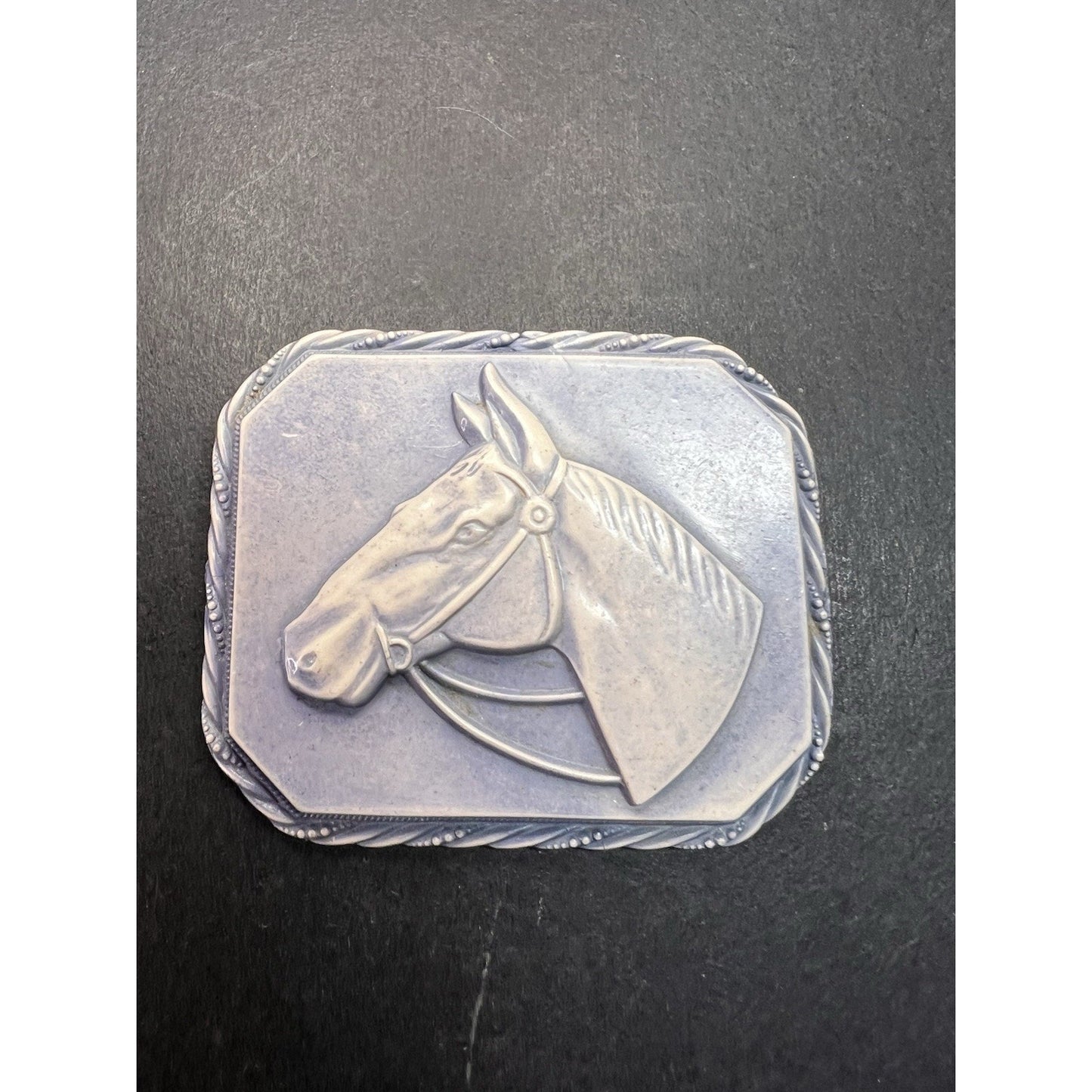 Vintage 1940’s Celluloid Horse Head Brooch/Pin Blue Square Fashion Retro 2"