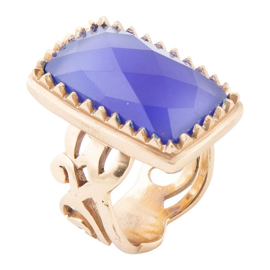 Filigreed Blue Agate Golden Statement Ring