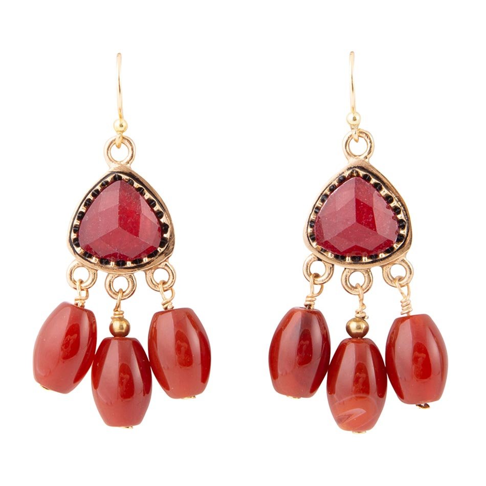 Barse Filigreed Merlot Red Quartz Golden Drop Earrongs