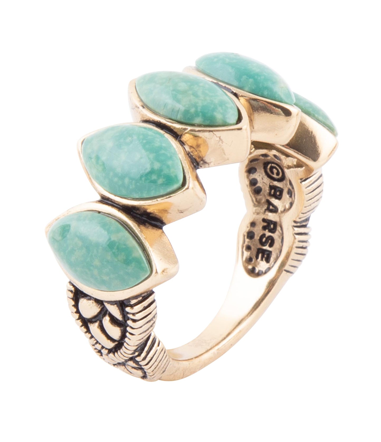 Barse Five Stone Green Turquoise and Golden Bronze Ring