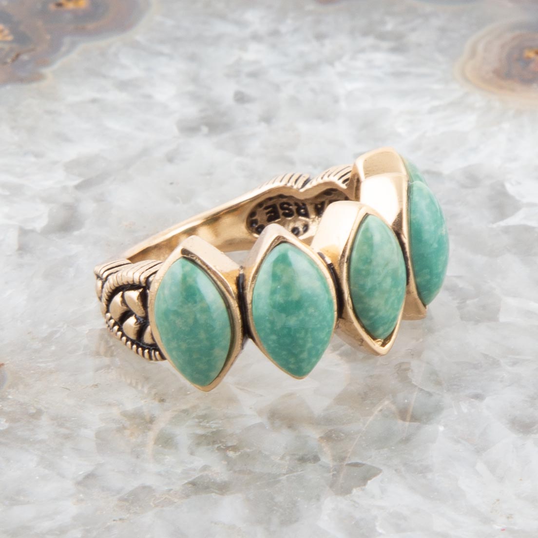 Barse Five Stone Green Turquoise and Golden Bronze Ring