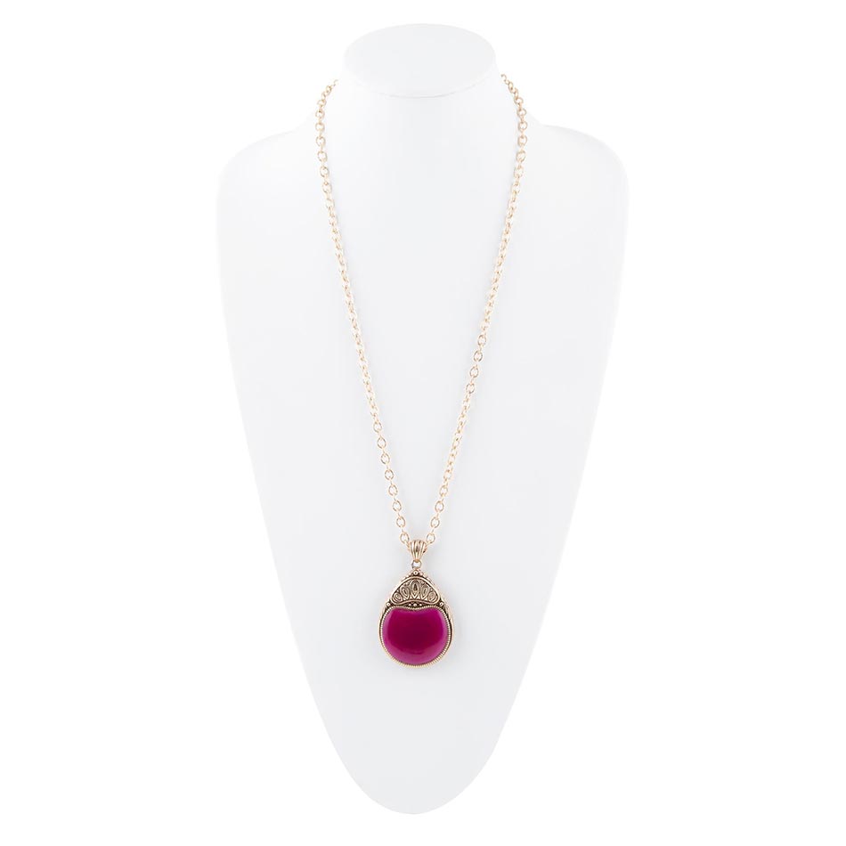Barse Flamenco Pink Magenta Agate Golden Pendant Necklace