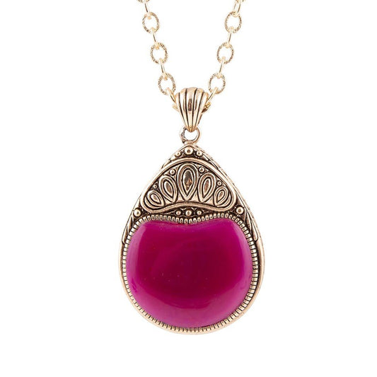 Barse Flamenco Pink Magenta Agate Golden Pendant Necklace