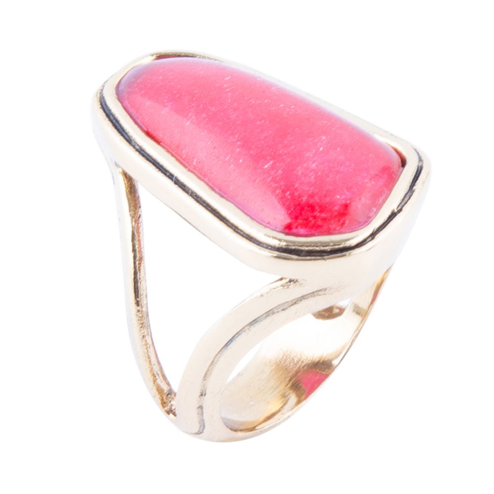 Barse Pink Fuchsia Agate and Golden Abstract Ring