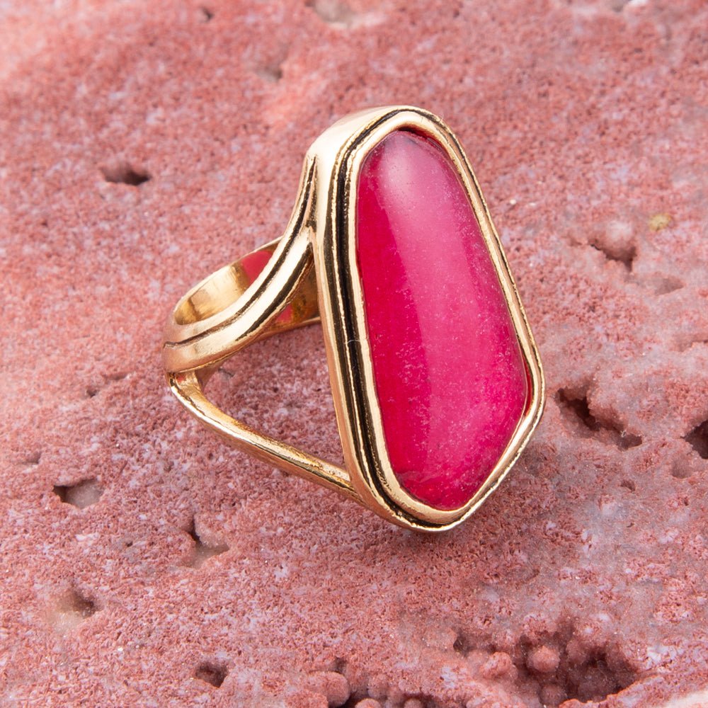 Barse Pink Fuchsia Agate and Golden Abstract Ring