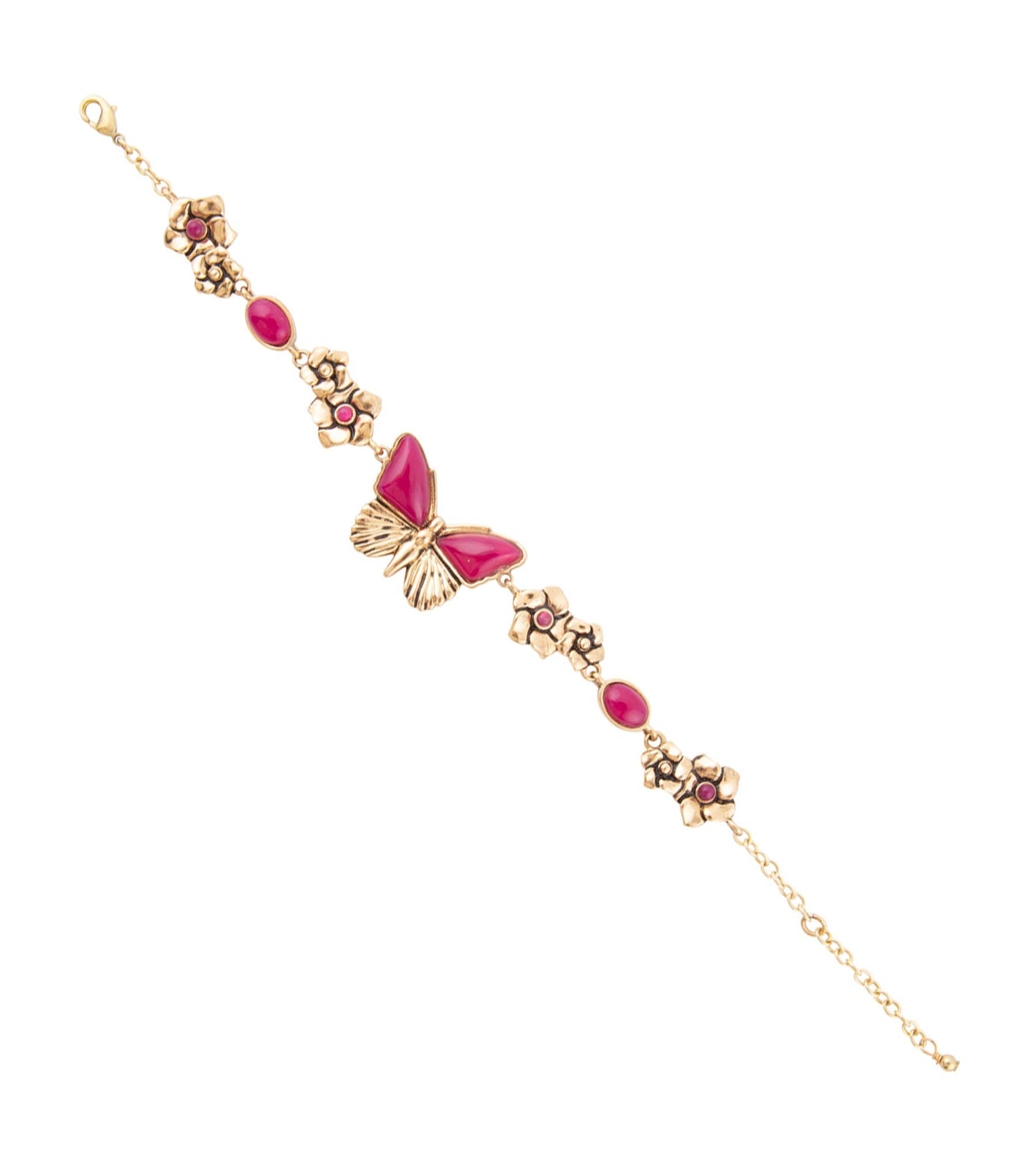 Barse Pink Fuchsia Agate Golden Butterflies Adjustable Bracelet