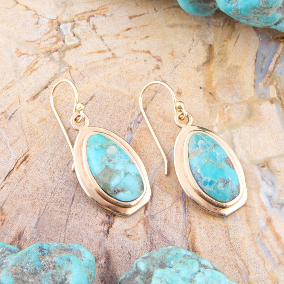 Genuine Blue Turquoise Golden Drop Earrings