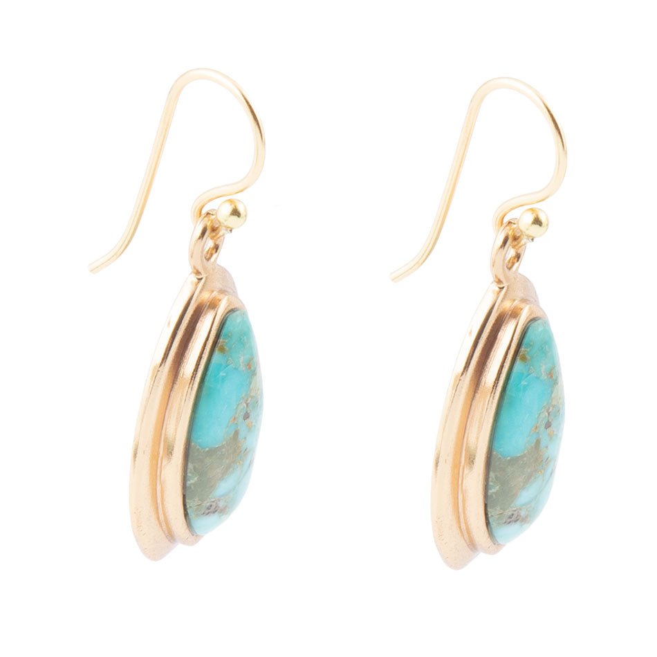 Genuine Blue Turquoise Golden Drop Earrings