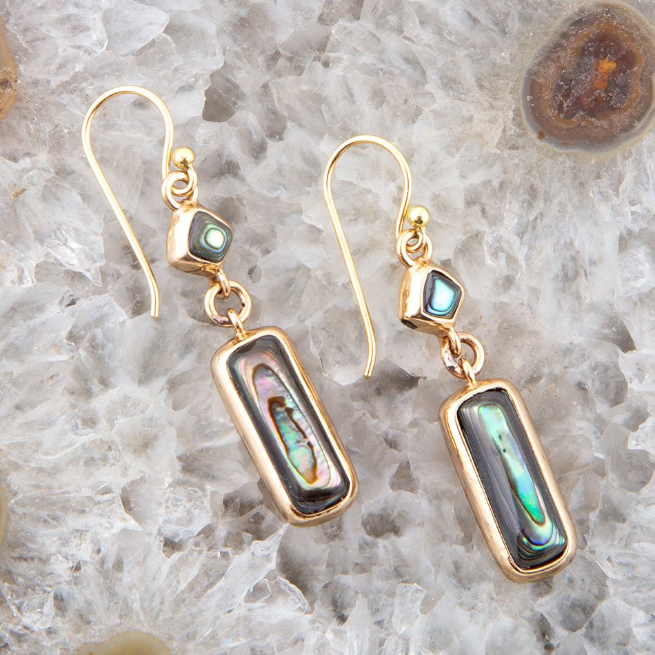 Barse Geo Blue Abalone Golden Drop Earrings