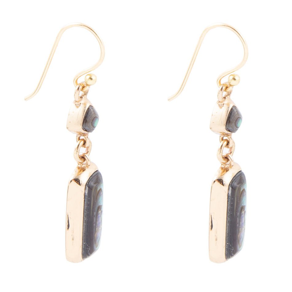 Barse Geo Blue Abalone Golden Drop Earrings