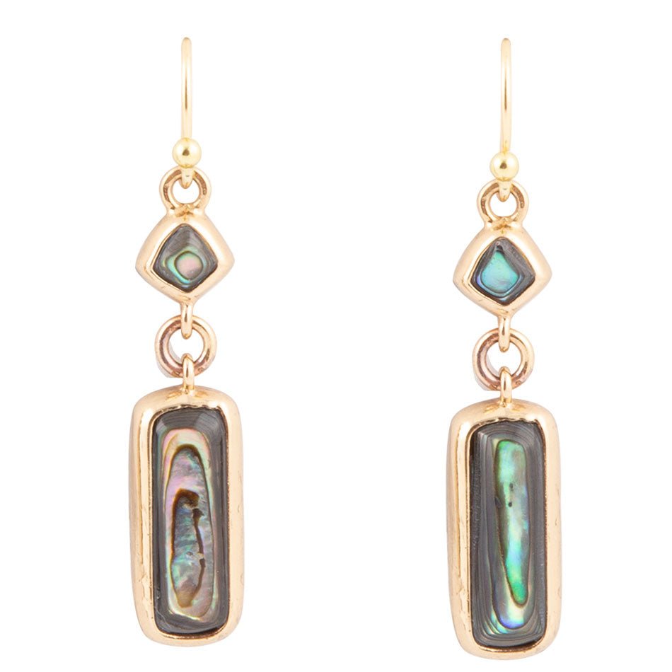 Barse Geo Blue Abalone Golden Drop Earrings