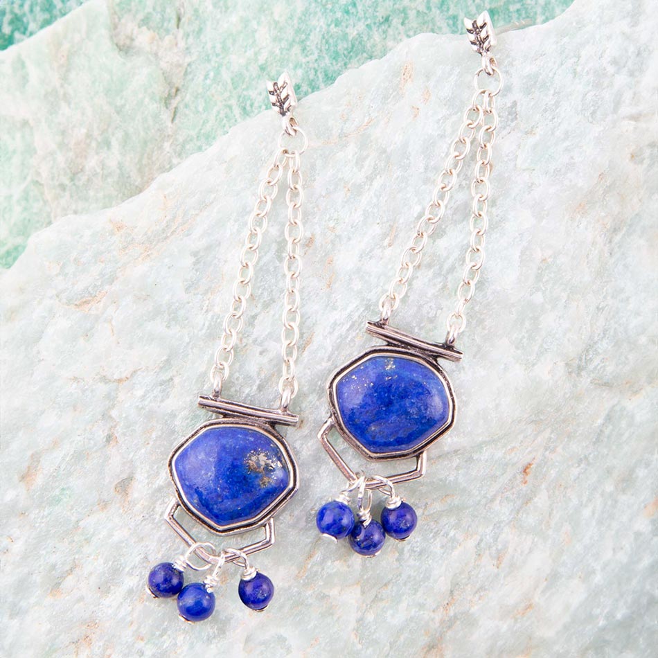 Barse Go West Blue Lapis and Sterling Silver Drop Earrings