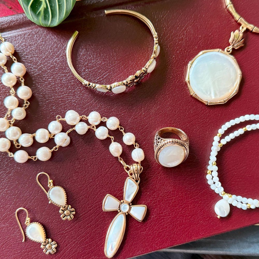 Barse Las Cruces White Pearl Cross Pendant Necklace