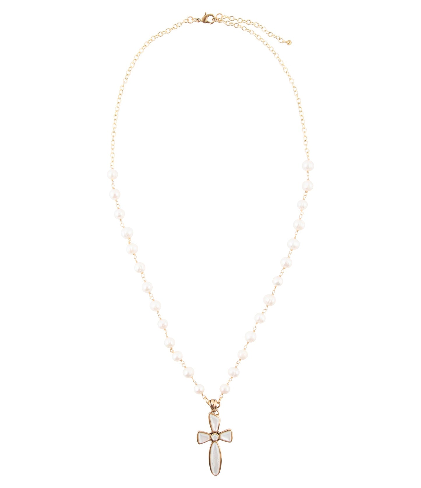 Barse Las Cruces White Pearl Cross Pendant Necklace