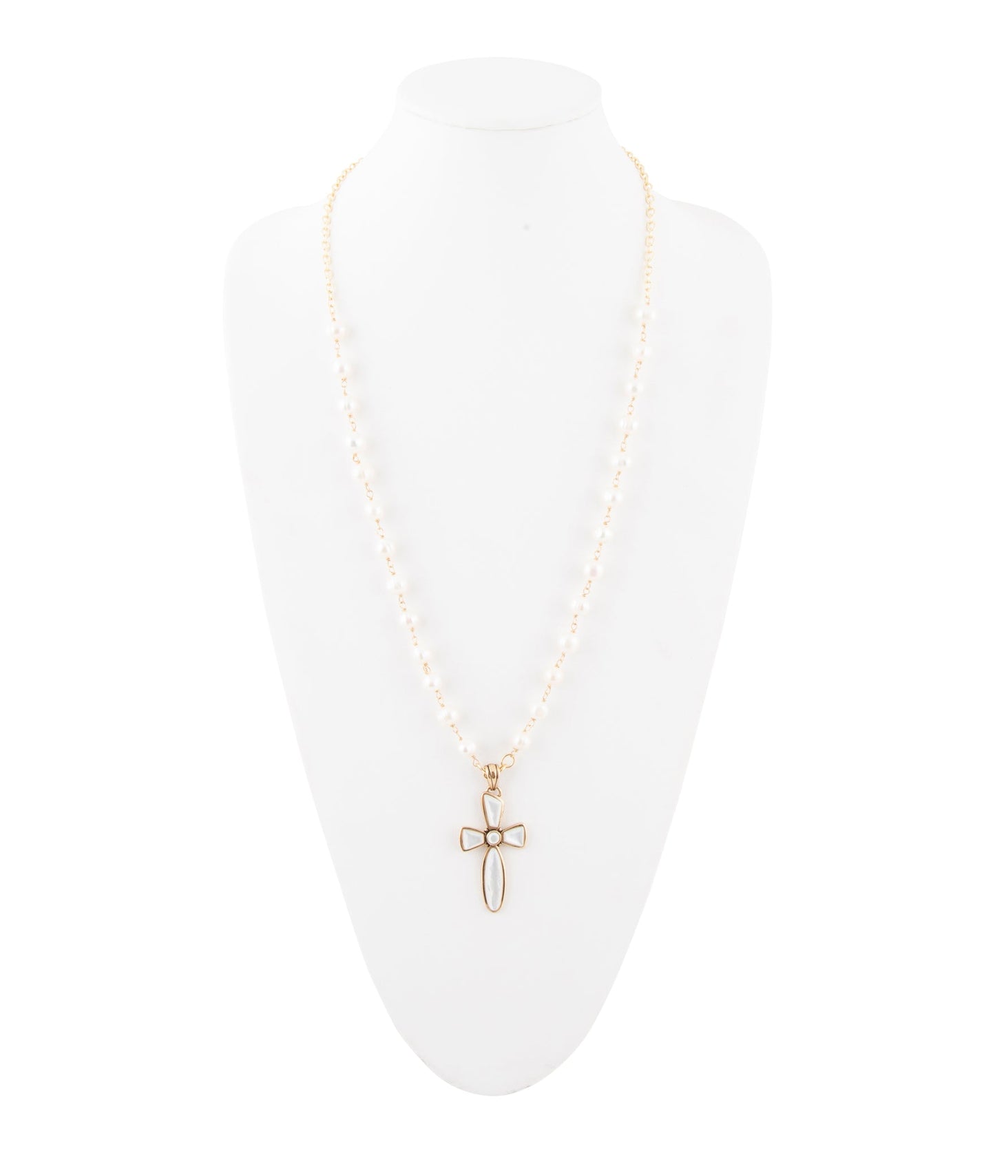 Barse Las Cruces White Pearl Cross Pendant Necklace