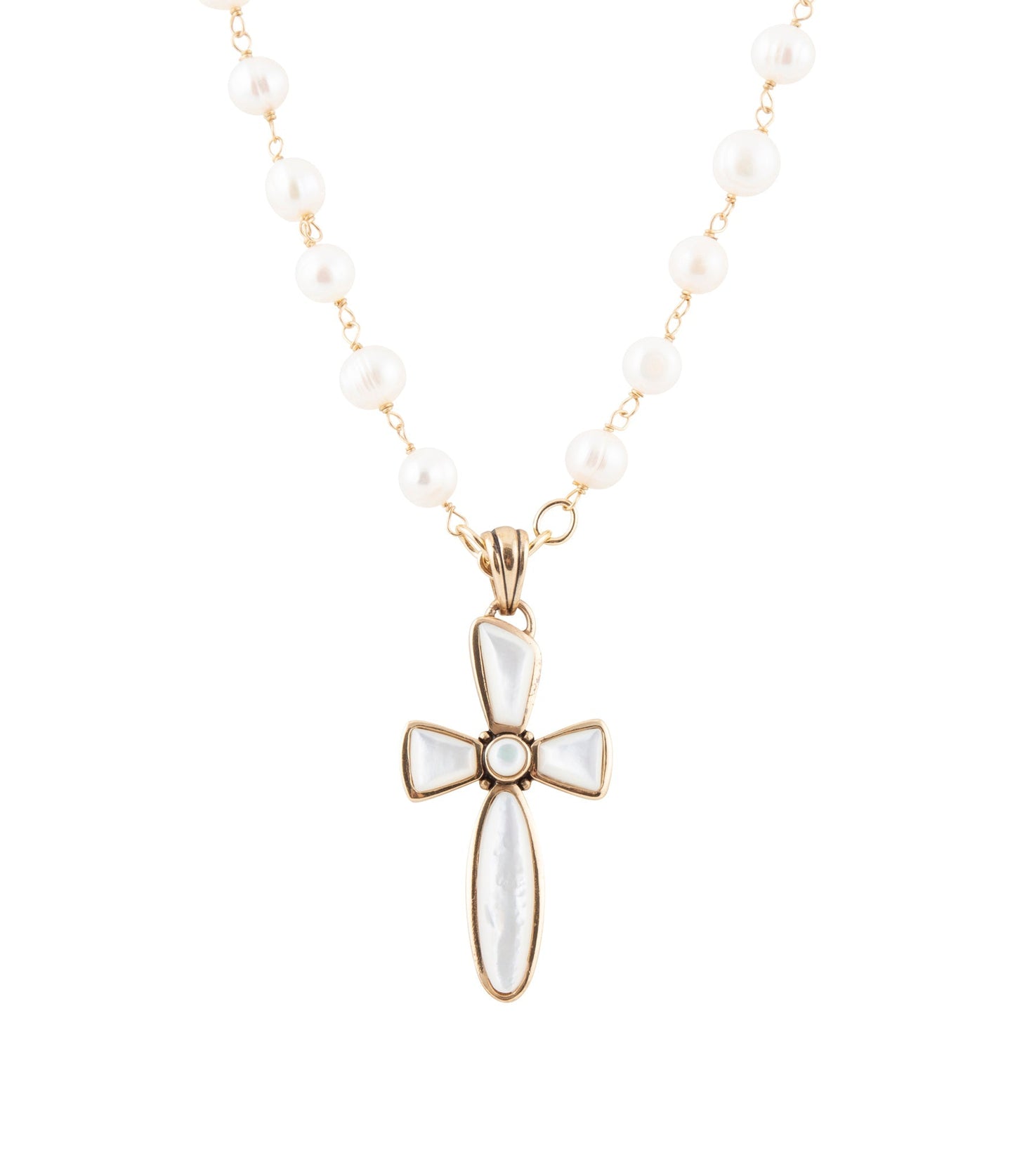 Barse Las Cruces White Pearl Cross Pendant Necklace