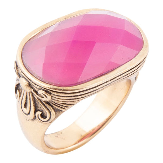 Barse Golden Flower Pink Agate Statement Ring