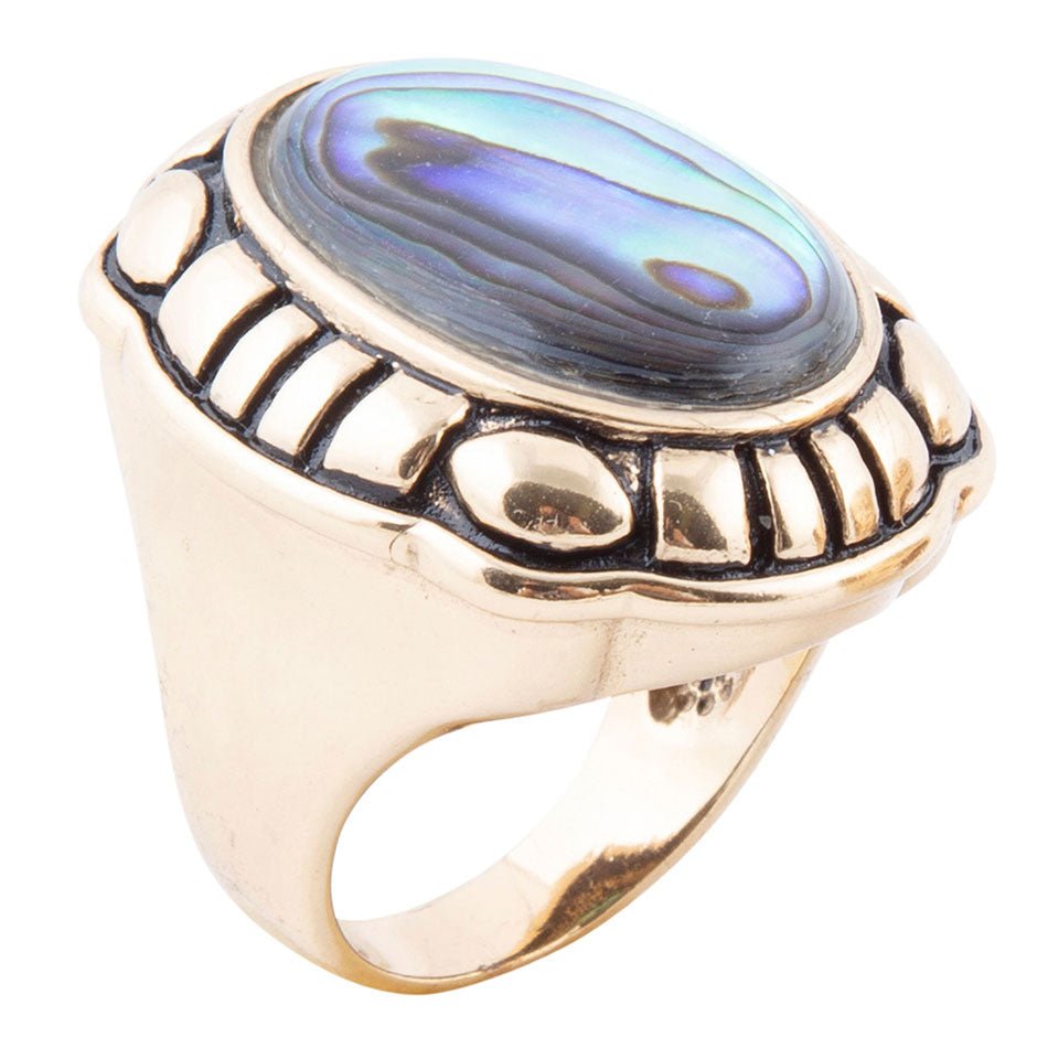 Green Abalone Golden Statement Ring